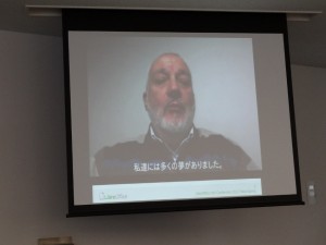 Italo's video message with Japanese caption.